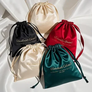 RTS Luxury Soft Satin Gift Bags for Clothes Golden Container Dust Pouch for Packaging logo Custom logo Cosmetic Wig Bag
